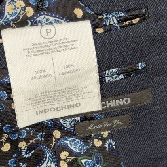 Indochino Suit Jacket Blazer Bespoke Mens 42 Blue 100% Wool Paisley Lined Coat - Picture 5 of 11